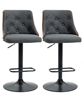 Homcom Adjustable Swivel Counter Height Bar Stools Set of 2, Linen Fabric, Dark Grey