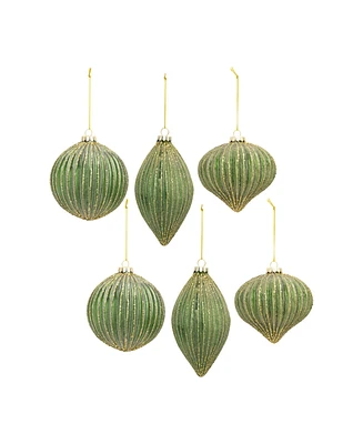 Slickblue Ribbed Glass Ornament With Gold Accent (Set of 6)