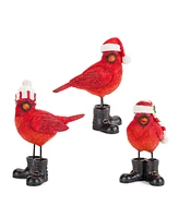 Slickblue Set of 3 Winter Cardinal Bird Figurines with Santa Boots and Hat