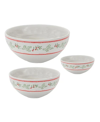 Slickblue Festive Stoneware Mistletoe Bowls (Set of 3)