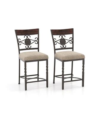 Slickblue Set of 2 25 inches Bar Stools with Rust-proof Metal Frame and Soft Sponge Seat-Brown