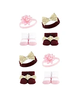 Hudson Baby Baby Girls 8Pc Headband and Socks Set, Flower, 0-9 Months