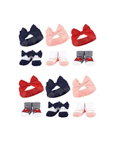 Hudson Baby Infant Girl 12Pc Headband and Socks Giftset, Red Blue Bows, One Size