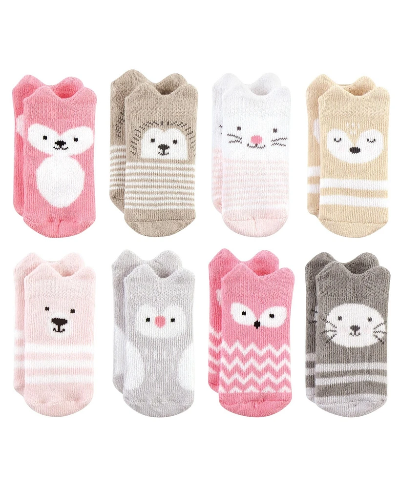 Hudson Baby Baby Girls Cotton Rich Newborn and Terry Socks Woodland 8-Pack