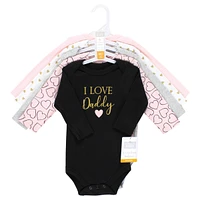 Hudson Baby Girls Cotton Long-Sleeve Bodysuits Daddy 5-Pack