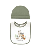 Hudson Baby Infant Boy Cotton Bib and Caps Set, Forest Animals, One Size