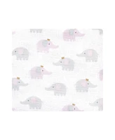 Hudson Baby Infant Girl Cotton Rich Flannel Receiving Blankets Bundle, Lilac Elephants, One Size