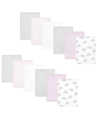 Hudson Baby Infant Girl Cotton Flannel Burp Cloths Bundle, Lilac Elephants, One Size