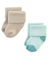 Hudson Baby Boys Cotton Rich Newborn and Terry Socks, Navy Taupe, 6-12 Months