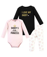 Hudson Baby Girls Cotton Bodysuit and Pant Set, Daddys Princess Long Sleeve, 9-12 Months