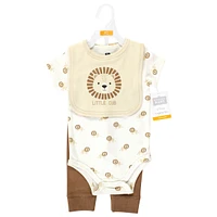 Hudson Baby Baby Girls Hudson Cotton Bodysuit, Pant and Bib Set