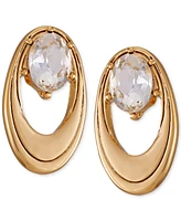 T Tahari Gold-Tone Crystal Open Oval Stud Earrings