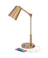 360 Lighting Sully Mid Century Modern Industrial Desk Table Lamp with Usb and Ac Power Outlet 23.5" High Antique Brass for Living Room Bedroom House B