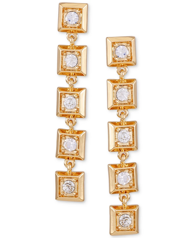 T Tahari Gold-Tone Pave Square Linear Drop Earrings