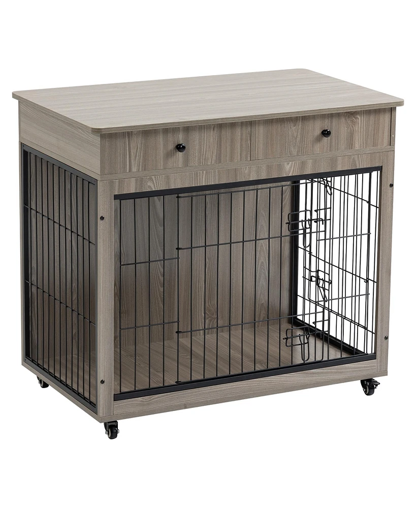 Streamdale Furniture Industrial Style Dog Crate with Storage Drawer