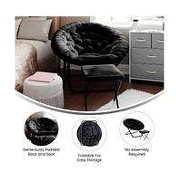 Emma+Oliver Ersa Oversize Folding Saucer Moon Chair And Ottoman For Dorm Bedroom With Steel Frames