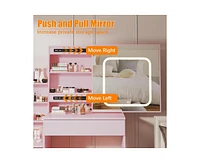 gaomon Vanity Desk with Mirror and Led Lights, Makeup Vanity Desk with Sliding Lighted Mirror, Charging Station, Dressing Table with 4 Drawers, Storag