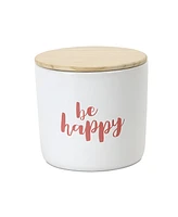 Slickblue Stoneware Happy Sentiment Canister With Wood Lid (Set of 2)