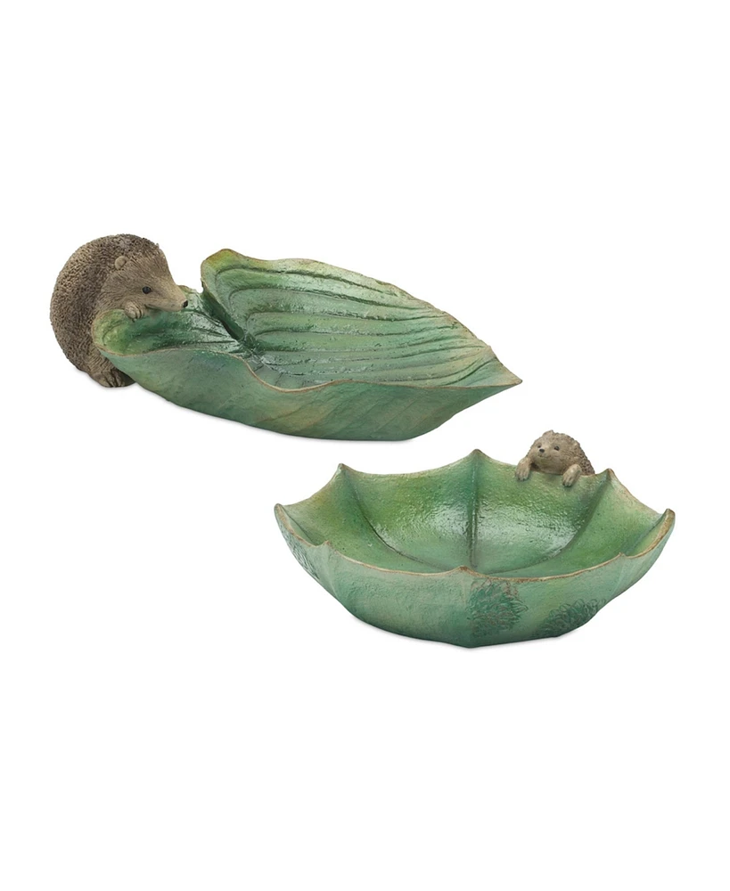 Slickblue Garden Leaf Bird Bath With Hedgehog Accent (Set of 2)