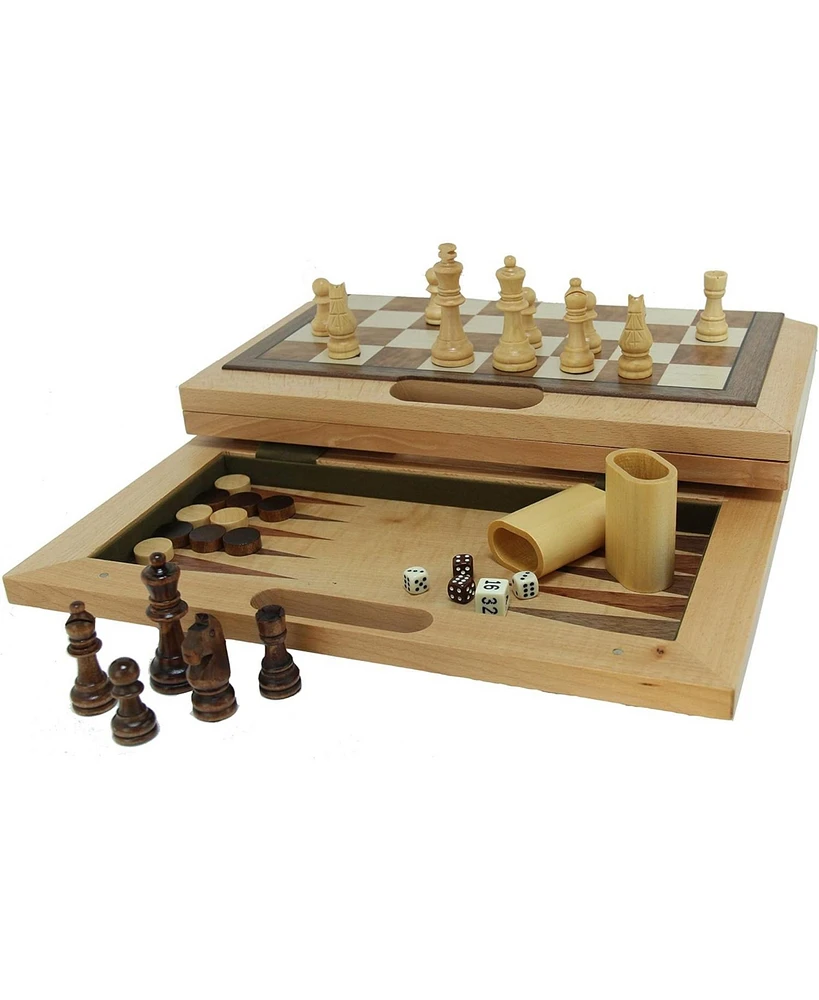 We Games 3-in-1 Camphor Wood Chess, Checkers and Backgammon Game Set with a Folding Board and Handle for Easy Travel