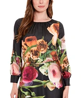 London Times Women's Floral-Print Long-Sleeve Dress