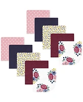 Hudson Baby Infant Girl Flannel Washcloths, Blush Navy Floral 10Pk, One Size