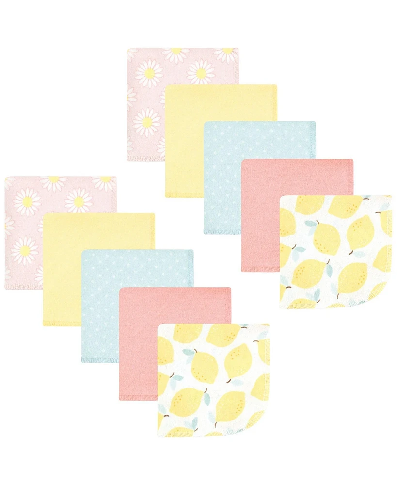 Hudson Baby Infant Girl Flannel Cotton Washcloths, Lemon Daisy Pack