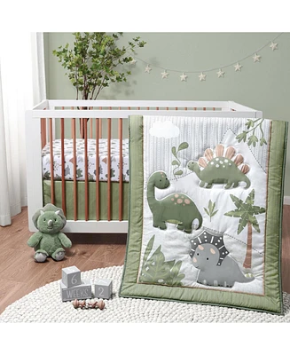 The Peanutshell Dinosaur Dreams Crib Bedding Set for Baby Boys, 3 Piece Nursery Set
