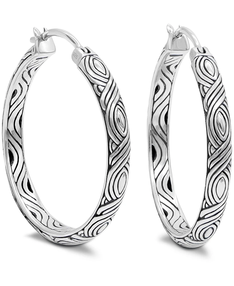Devata 35mm Bali Woven Hoop Earrings in Sterling Silver