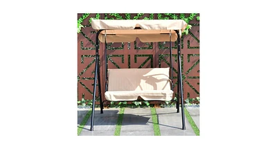 Slickblue Steel Frame Outdoor Loveseat Patio Canopy Swing with Cushion