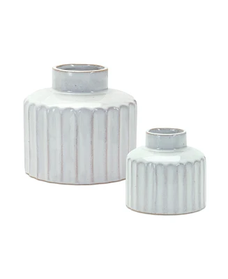 Slickblue Ribbed Porcelain Vase With Washed Finish (Set of 2)