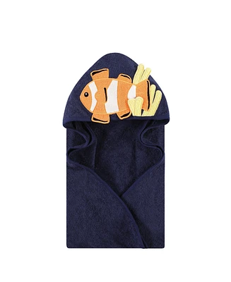 Hudson Baby Infant Boy Cotton Animal Face Hooded Towel, Clownfish, One Size