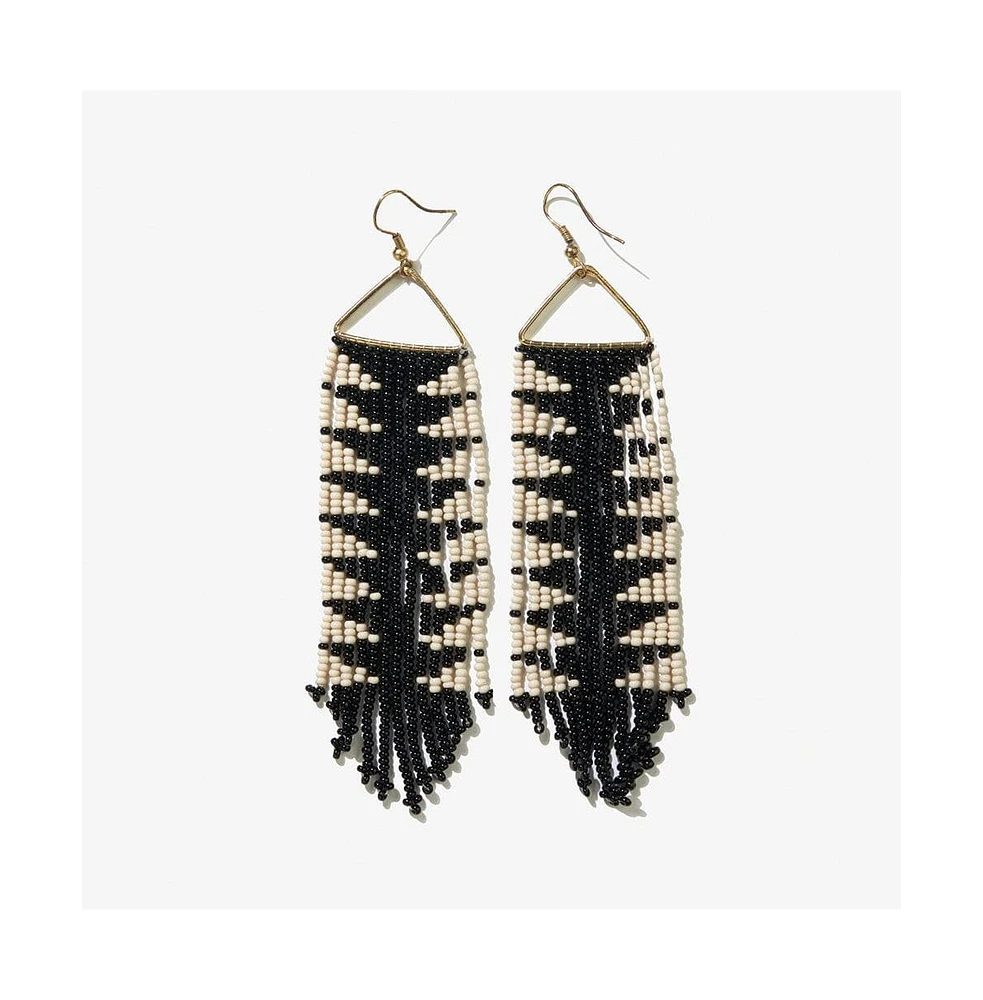 Emilie Beaded Fringe Earrings on Brass Triangle