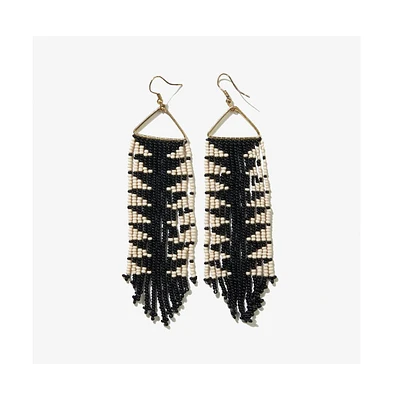 Emilie Beaded Fringe Earrings on Brass Triangle