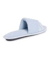 Muk Luks Women's Sally Open Toe Scuff Slipper, Freesia Blue, Large