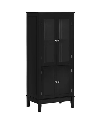 kleankin Bathroom Floor Cabinet Corner Unit with 4 Doors, Adjustable Shelves, Black