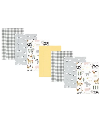 Hudson Baby Cotton Flannel Burp Cloths, Cute Farm 7-Pack, One Size