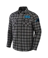 Fanatics Men's Nfl x Gray Carolina Panthers Flannel Long Sleeve Button-Up Shirt