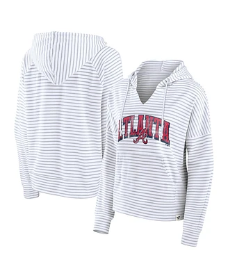 Fanatics Women's White Atlanta Braves Striped Fundamentals Notch Neck Pullover Hoodie