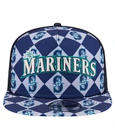 New Era Men's Navy Seattle Mariners Seeing Diamonds A-Frame Trucker 9FIFTY Snapback Hat