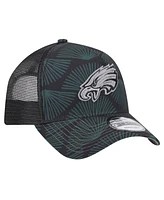 New Era Men's Black Philadelphia Eagles Agave Trucker 9FORTY Adjustable Hat