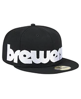 New Era Men's Black Milwaukee Brewers Checkered Undervisor 59FIFTY Fitted Hat