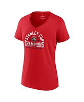 Fanatics Women's Red Florida Panthers 2024 Stanley Cup Champions Signature Roster V-Neck T-Shirt