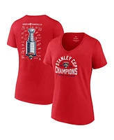 Fanatics Women's Red Florida Panthers 2024 Stanley Cup Champions Signature Roster V-Neck T-Shirt