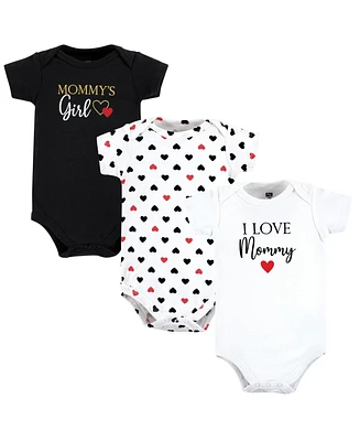 Hudson Baby Girls Cotton Bodysuits Mommy Red Black 3Pk, 18-24 Months