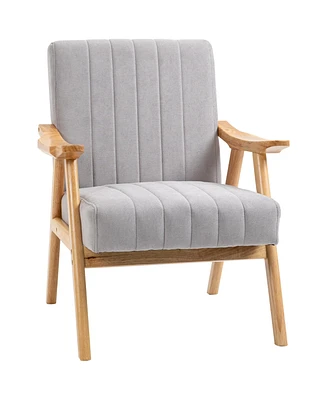 Homcom Accent Chairs with Cushion Living Room Chair with Wood Legs Gray