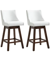 Homcom 28" Pu Leather Bar Height Stool Swivel Bistro Pub Dining Chairs, White