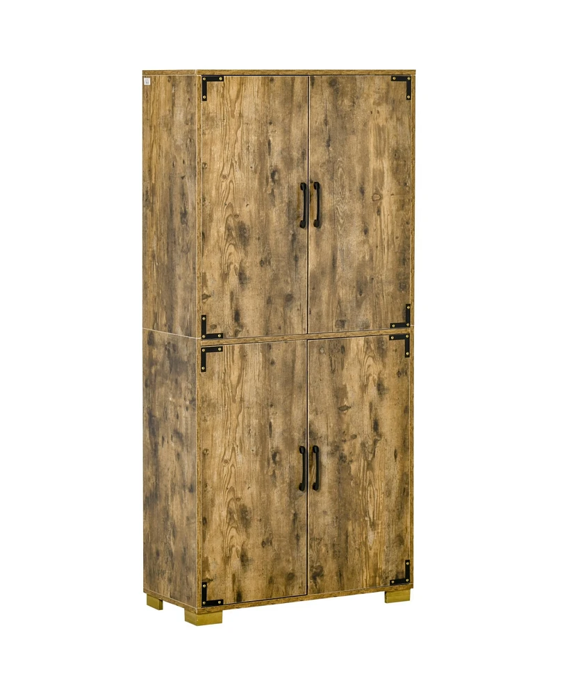 Homcom Industrial Style 4-Door Pantry Cabinet Organizer w/ Storage Shelves, Rustic Wood