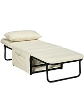 Homcom Folding Sofa Bed 4 in 1 Multi-Function Sleeper Chair Bed Ottoman for Home Cream