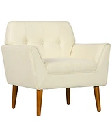 Homcom Accent Chair Button Tufted Armchair with Wood Legs for Living Room